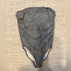 J. Crew Black and White Gingham Ruched One-Piece Swimsuit